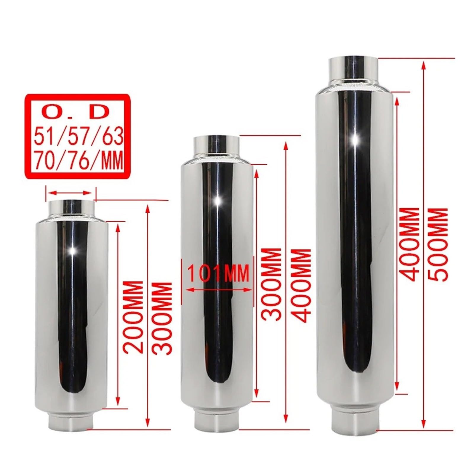Tubo Scarico Auto Marmitta Per Sistemi Scarico Auto Tubo Centrale Universale Acciaio Inossidabile Argento Dimensioni OD 51 Mm 57 Mm 63 Mm 70 Mm 76 Mm Scarico Silenziatore(Ength 300mm 51MM)
