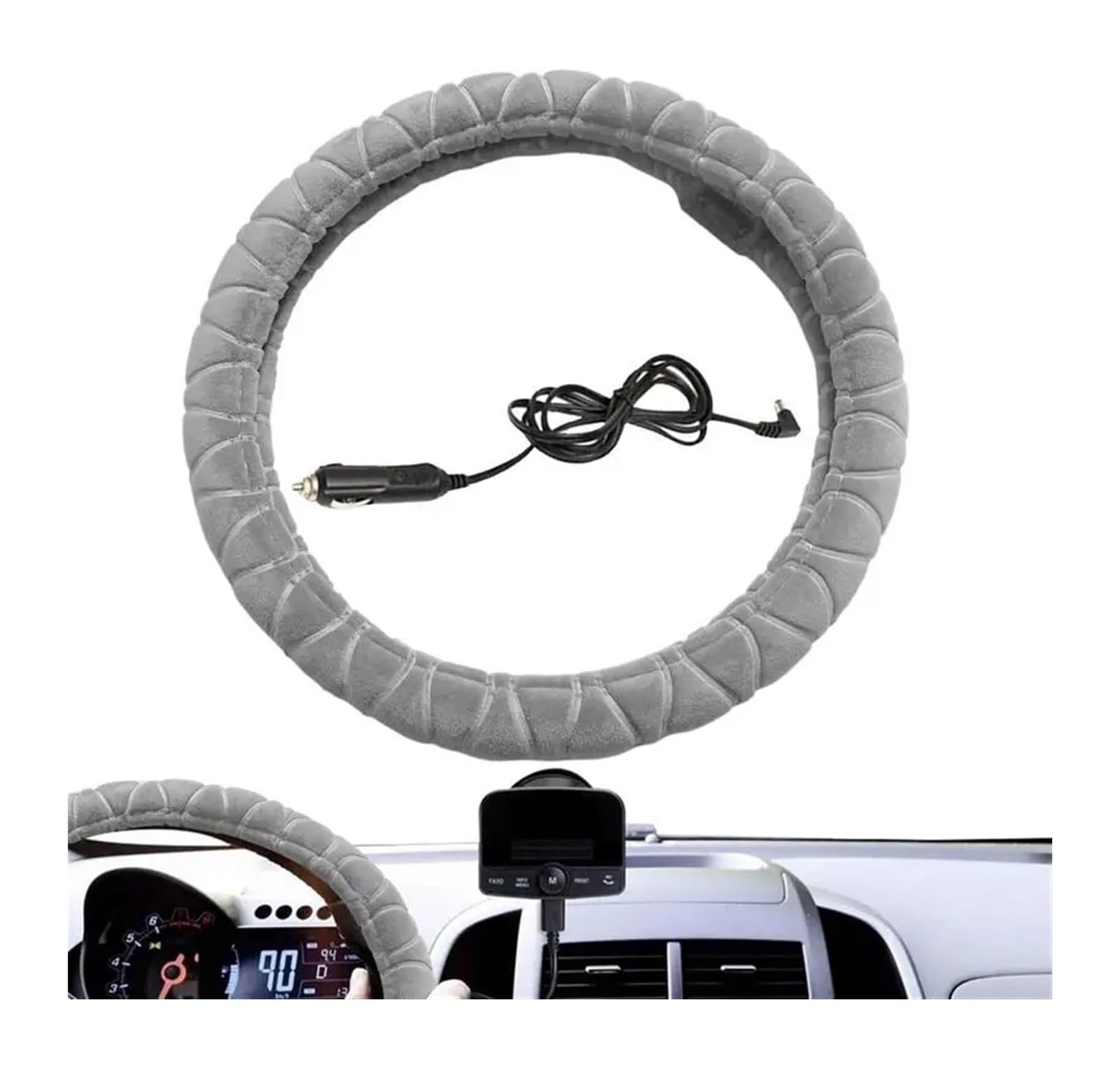 Cubierta Volante Automóvil para Funda Volante con Calefacción 12 V Felpa Suave Universal para Accesorios Coche Fundas para Protector
