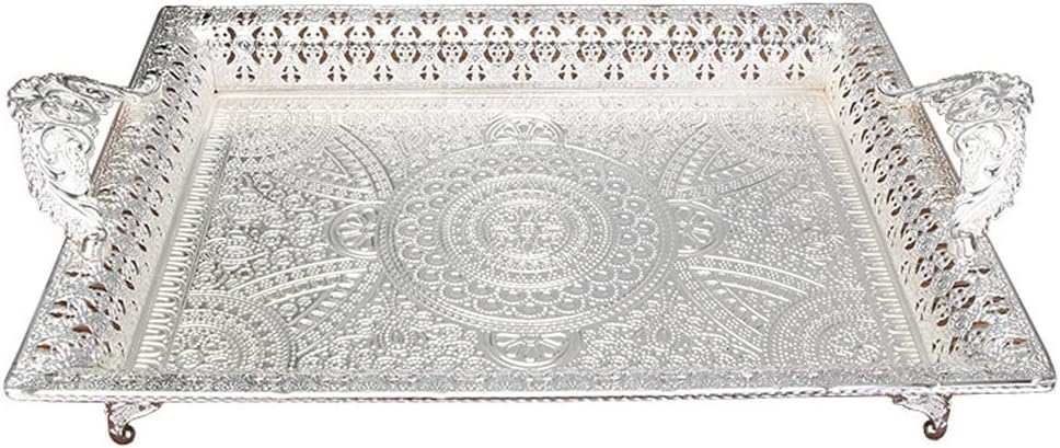 Food Tray Tea Rectangular Retro Silver Tray Plate Flower Fruit Dessert Tray Storage Kitchen Item