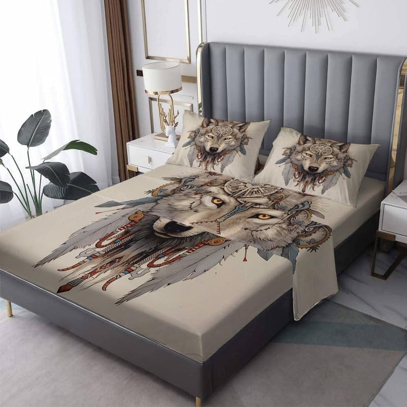VARAGO Wolf Sheets - Juego de sábanas y fundas de almohada, 100% microfibra, bolsillo profundo, incluye 1 sábana encimera, 1 sábana bajera y 2