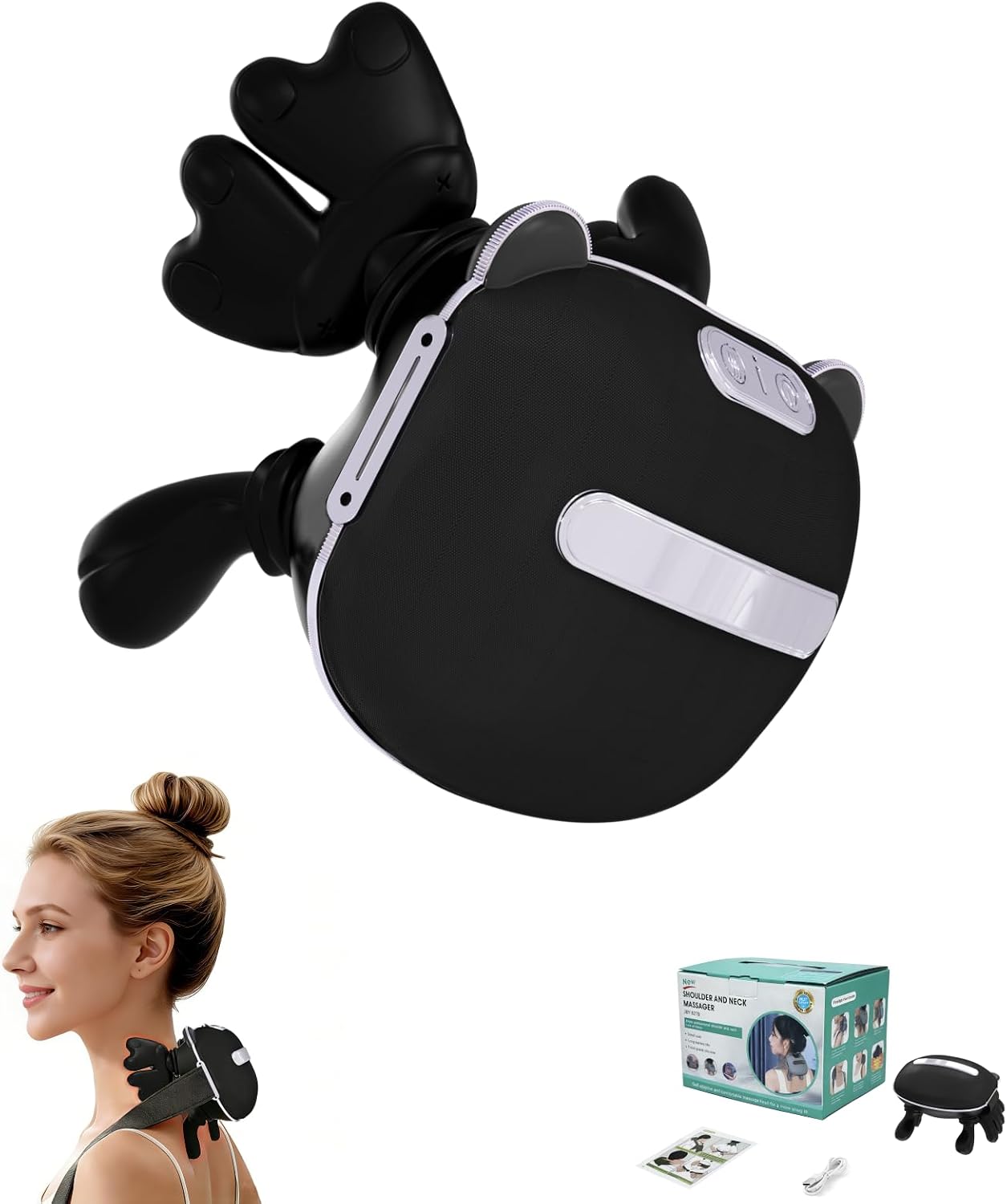 Bionic Neck Massager with Hands, 4D Shiatsu Deep Tissue Relief Massage, Portable Shoulder Massage with Heat, Portable Back Massager for Gifts, Rechargeable Deep Kneading Massagers for leg, arm, Cordless Deep Tissue Relief