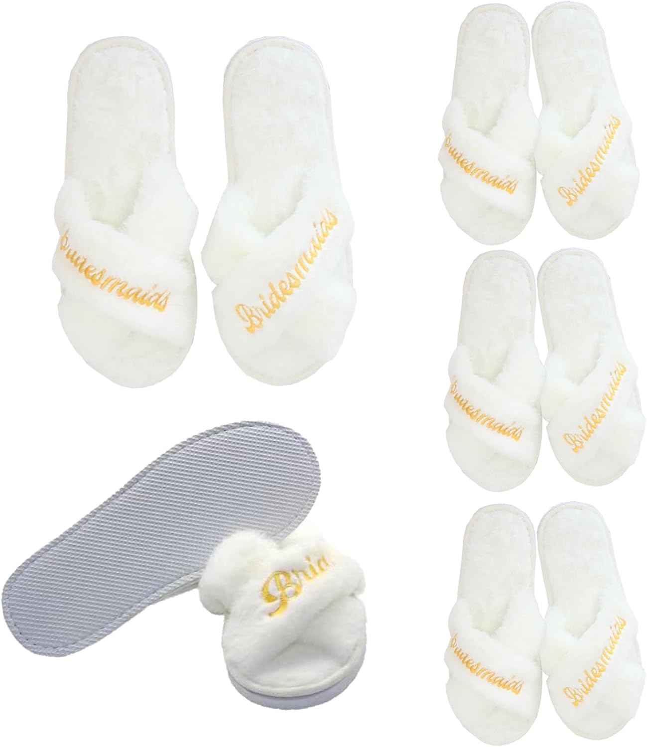5 Pairs Bride Slippers Bridal Shower Gift Bachelorette Party Slippers Bridesmaids Slippers Wedding for Bridesmaid Gifts, Customizable, White