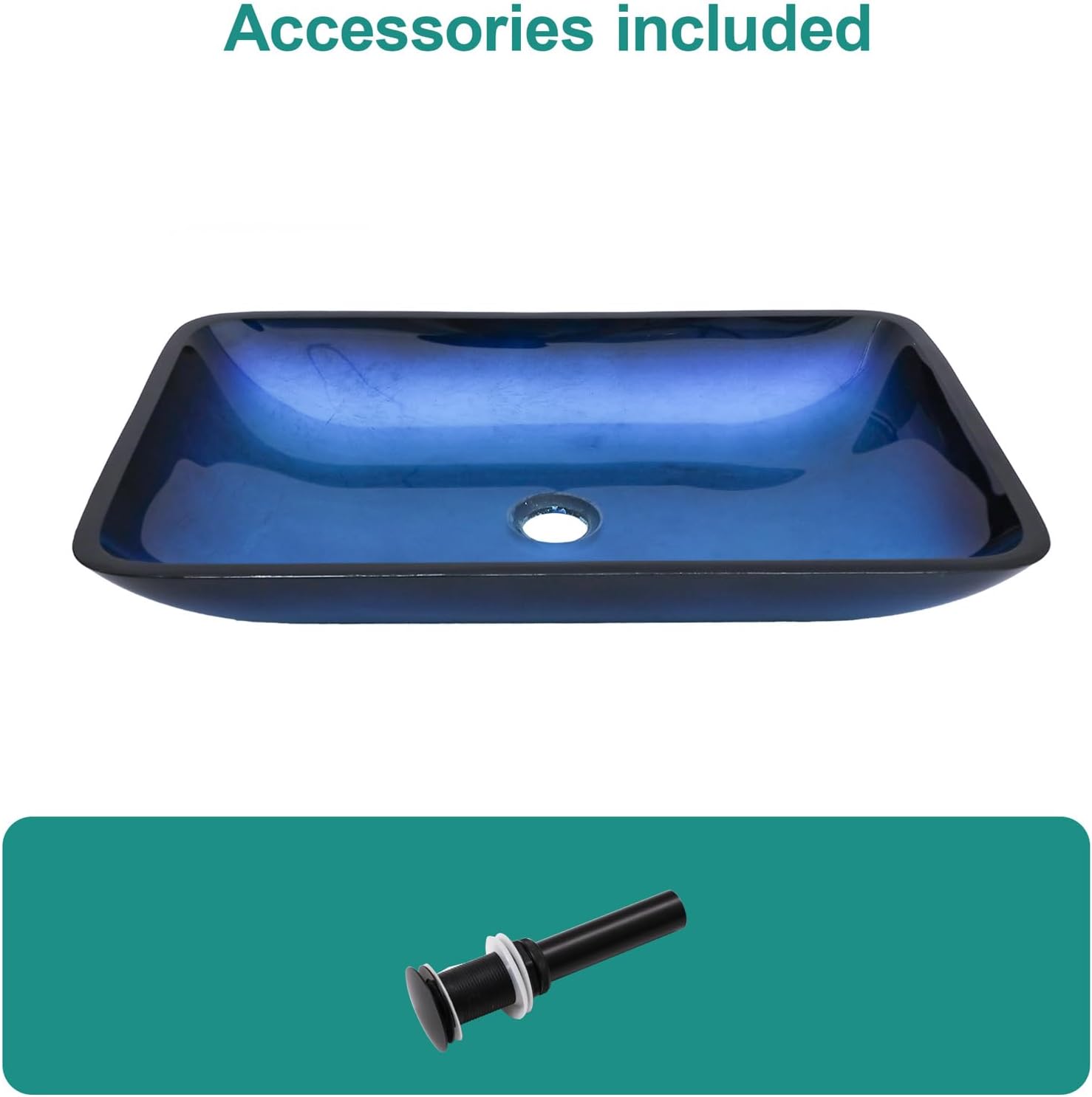 Eleshine 22"×14.25" Vessel Sink, Bathroom Sink Above Counter Amber Blue Gradient Tempered Glass Bowl Square Sink for Bathroom, Tempered Glass Vessel Sink with Pop-up Drain (no Faucet)