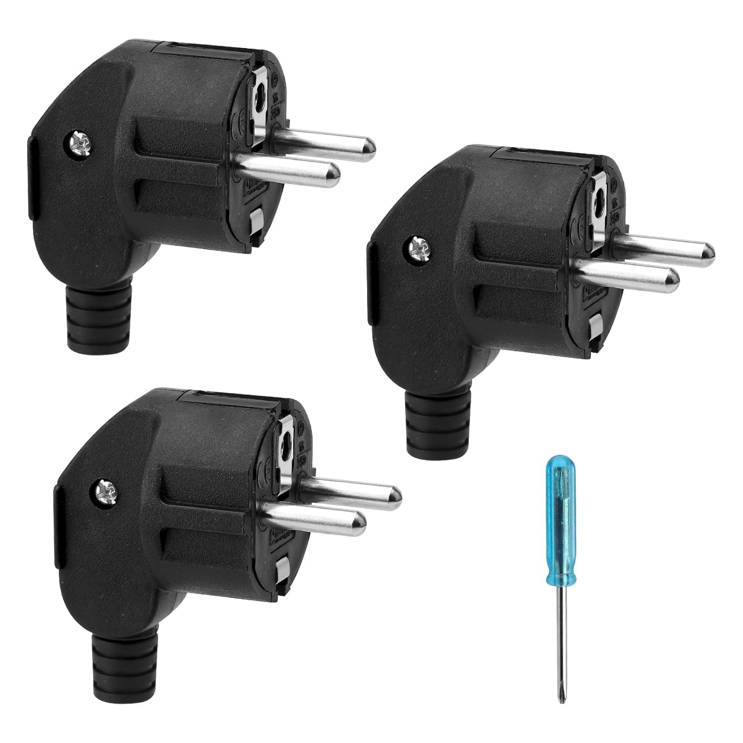 3 wtyczki Schuko, wtyki wtykowe z zestykiem ochronnym, wtyczka z zestykiem ochronnym, trwała i odporna na pękanie, wtyczka euro do kabli 8-10 mm, 250 V, 16 A