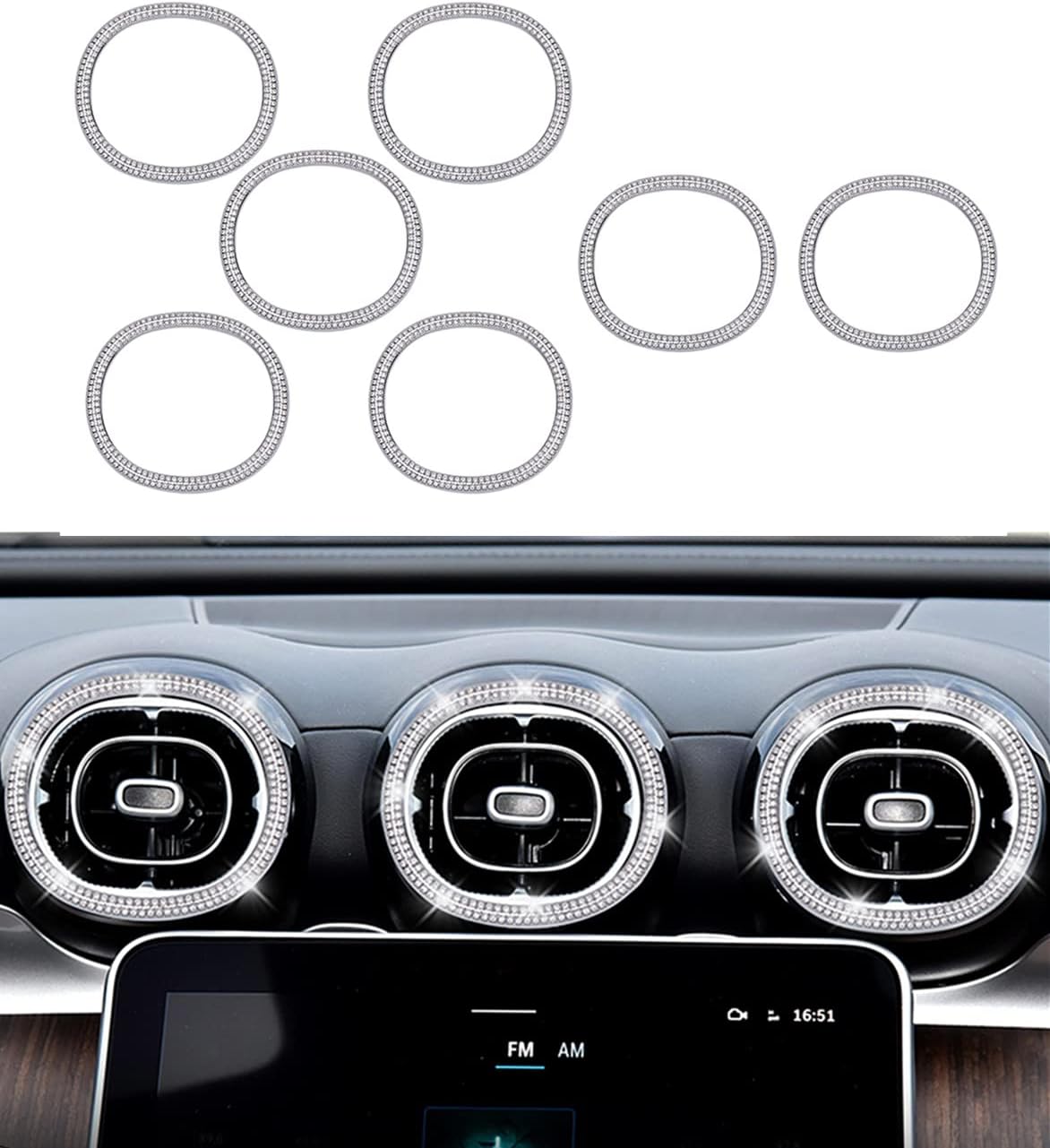 Bling Rhinestones Applique Cover Accessories Fit for Mercedes Benz 2022 2023 2024 2025 C Class W206 Bling Accessories (Air Outlet Outer Ring)