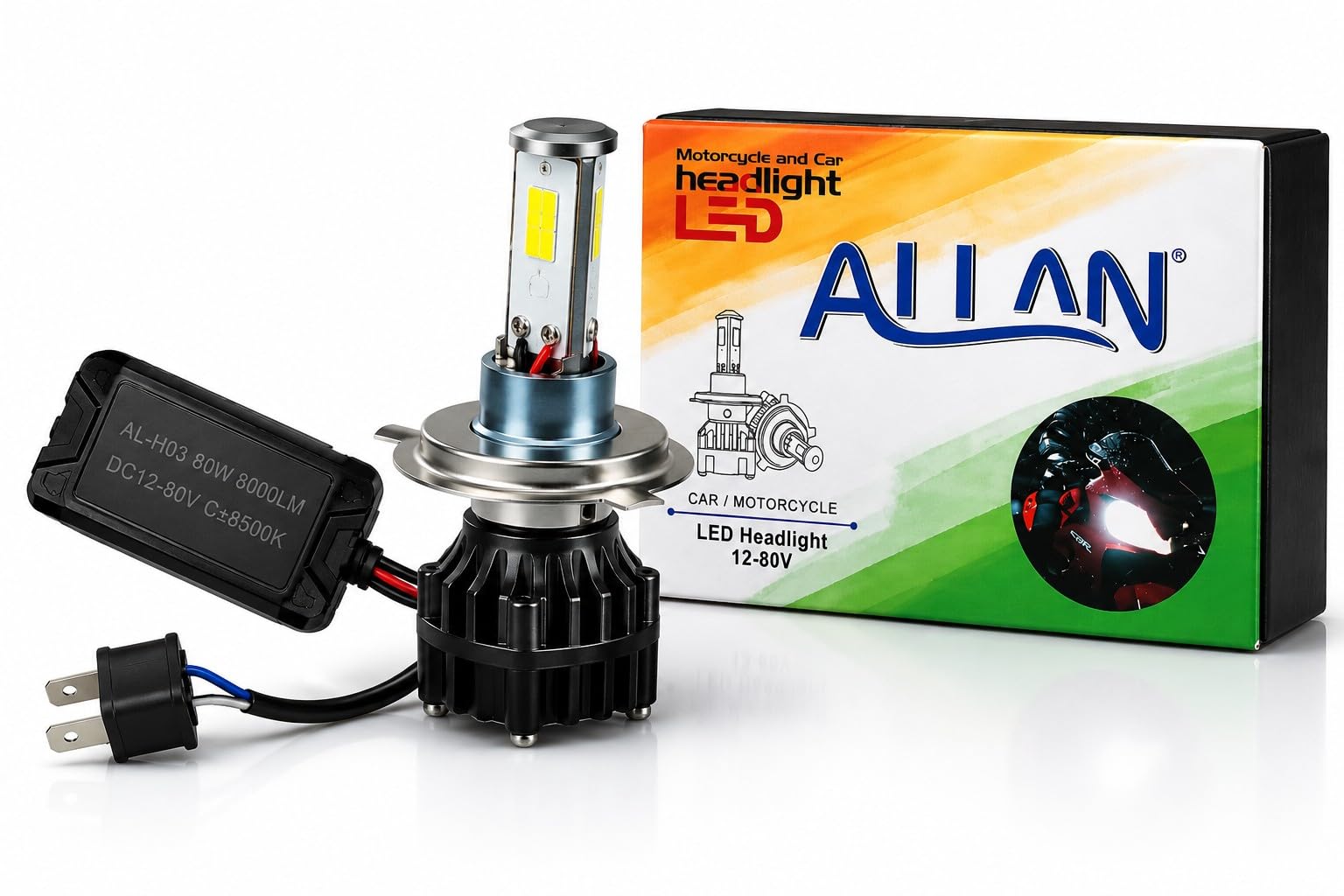 H4 80W LED Headlight Bulb for Motorcycle & Car | 3 Side LED Design | 8000 Lumens Super Bright White Light | DC 12V-80V | Fan Cooling System | Plug & Play | High & Low Beam | Single Piece-image-47