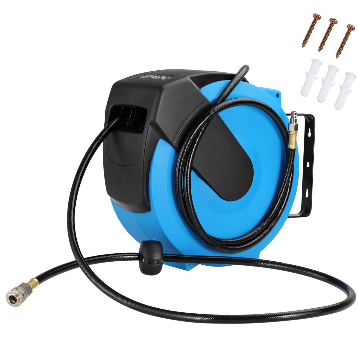 Monzana Blue Monzana® 20 Metre Retractable Air Compressor Hose Reel - 20M Airline For Sand Blasters, Air Compressor Accessories And Tools, Automatic Retractable Hose Reel Wall Mounted