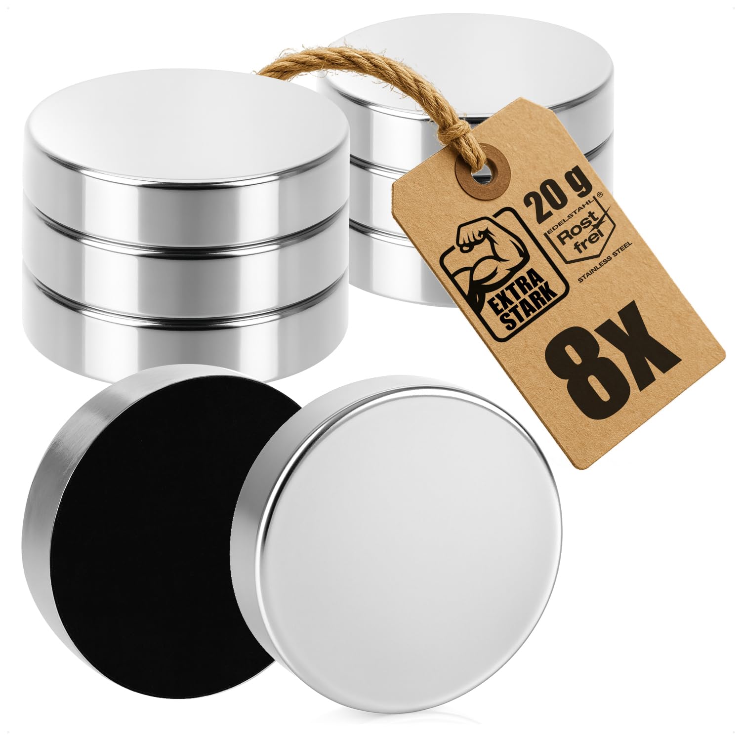 COM-FOUR® 8x stainless steel magnets for magnetic boards, whiteboards, pinboards, refrigerators with felt protection - tablecloth weight for a secure hold, magnets as tablecloth clips (08 pieces)