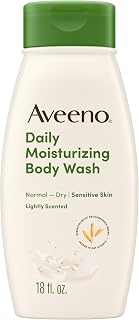 Aveeno Daily Moisturizing Body Wash for Dry & Sensitive Skin + Prebiotic Oat, Body Wash Gently Cleanses & Nourishes Dry Skin, Lightly Scented, Dye- & Paraben-Free, 18 fl. oz