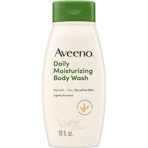 Aveeno Daily Moisturizing Body Wash for Dry & Sensitive Skin + Prebiotic Oat, Body Wash Gently Cleans-es & Nourishes Dry Skin, Lightly Scented, Dye- & Paraben-Free, 18 fl. oz