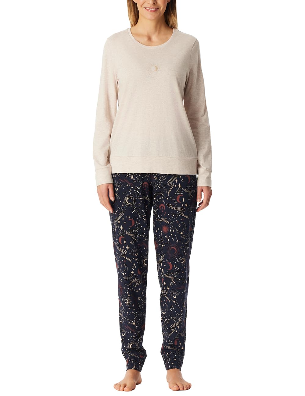 Schiesser Damen Schlafanzug Lang mit Bündchen Baumwolle - Nightwear Pyjamaset (1er Pack)