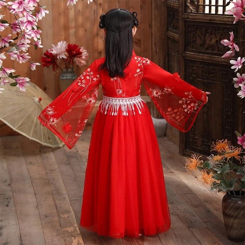 Miniatura 4 de XDWZUA - Vestido de Hanfu para niña, disfraz tradicional chino para festivales Cheongsam (color blanco garabato de dinosaurio 4, talla 6)