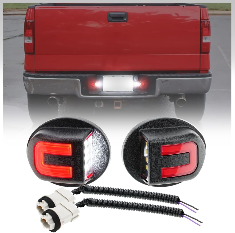NJSBYL White Red OLED License Number Plate Light For F150 Super Duty F250 F350 F450 F550 For Bronco Ranger Expedition Excursion Explorer Rear License Tag Parking Light with Socket Harness
