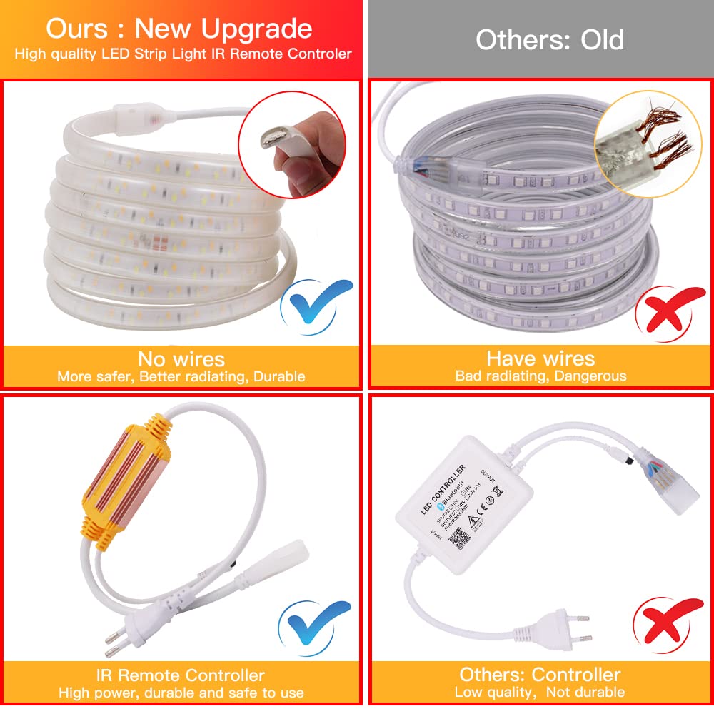 Actualizado 220V 2835 Tiras LED,120LEDs/m, IP65 Impermeable,Tira de LED Con control remoto de 14 teclas ajustable,Escalera de Techo Tira de LED Cocina Cable Luces LED (100m,blanco + blanco cálido)
