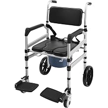 Folding Shower Chair with Wheels, 39-46 Height Adjustable Shower Wheelchair, 330LB Padded Transfer Rolling Bath Chair Bedside Commode for Senior Handicap Disabled