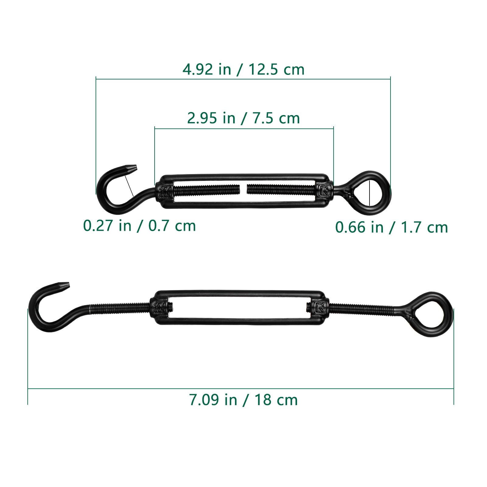 Healeved 5 Tensores de Cable de Acero Inoxidable M5 Negro, Resistentes Uso Industrial y Exterior, Gancho y Ojo para Tensar Cuerdas y Cables