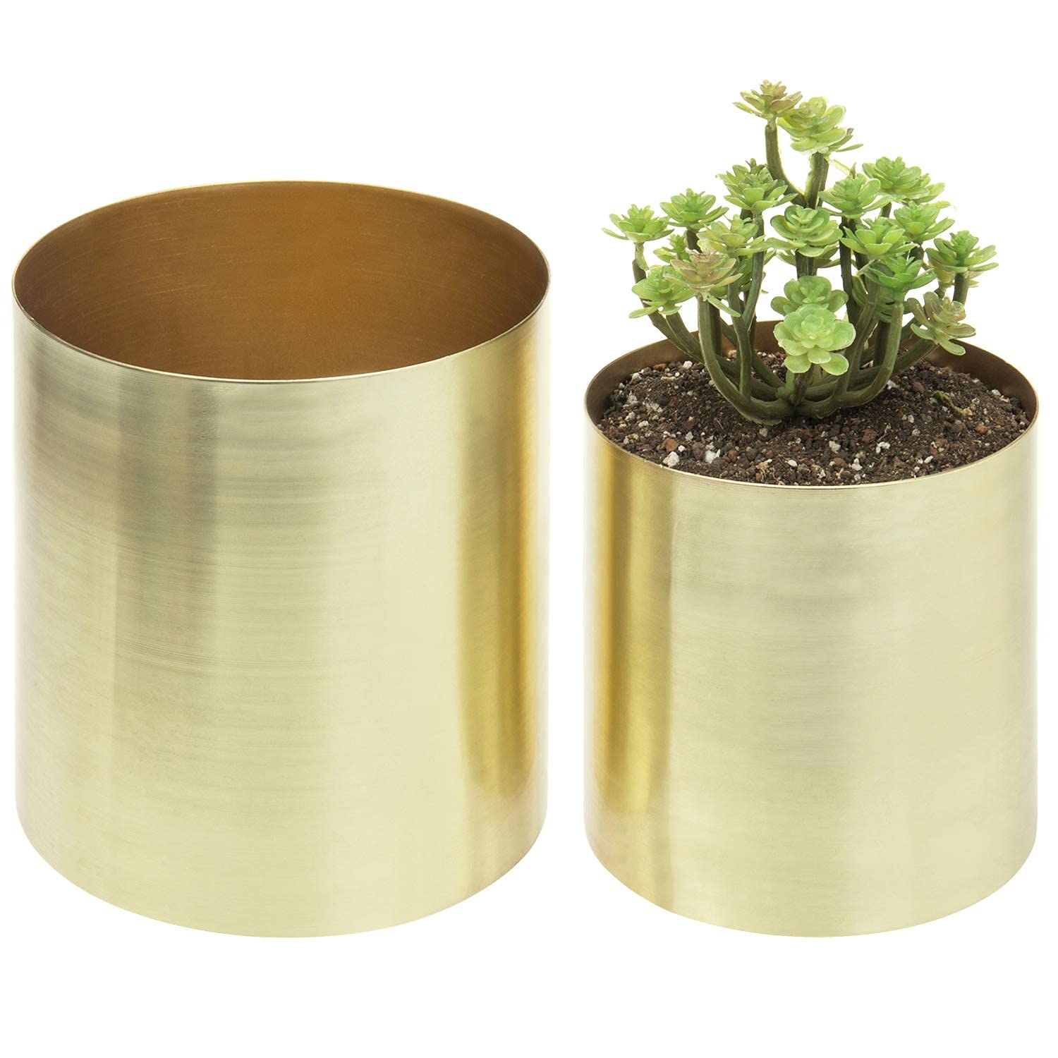 INSHREYS Cylindrical Golden Brushed Tone Metal Indoor Planter Pots for Home Decor, Table Top, Living Room Decor Set of 2 (B09BDB6KQW) Amazon Price History, Amazon Price Tracker
