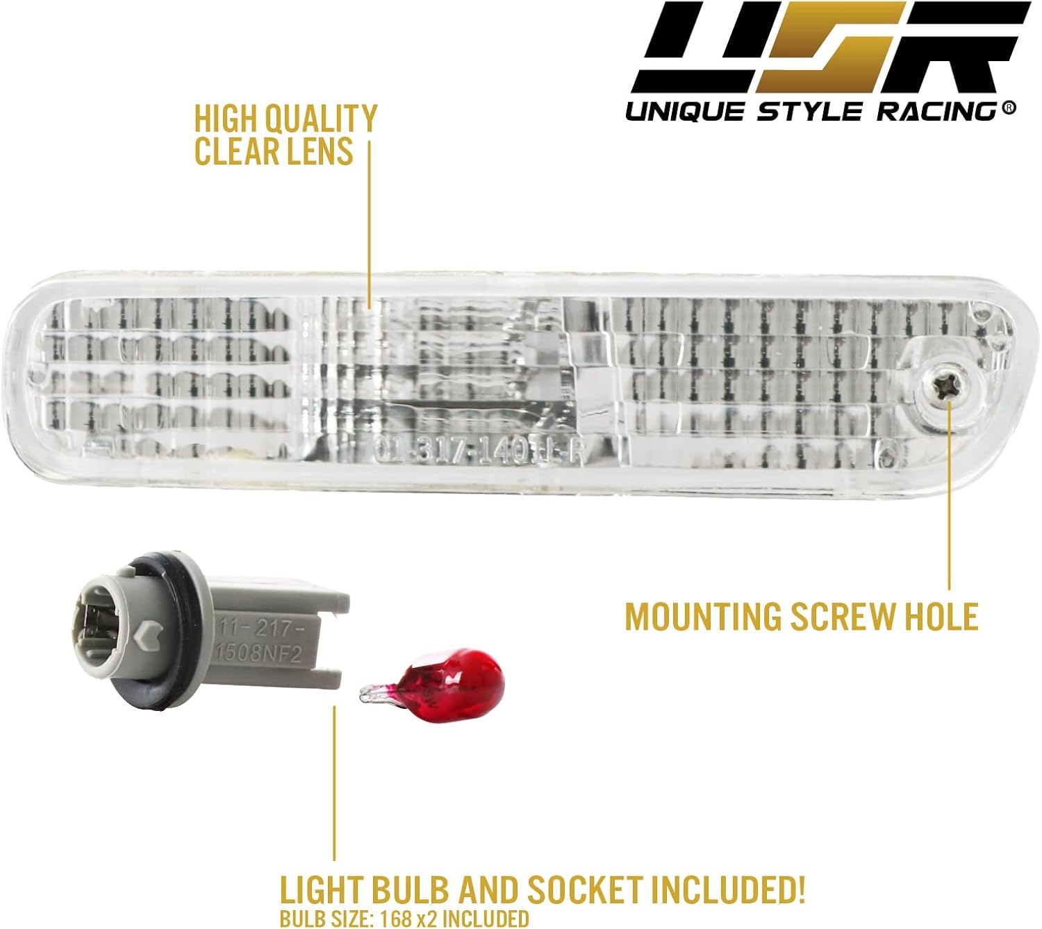 USR DEPO Rear Bumper Side Marker Lights (Left + Right) Compatible with 1994-1997 Honda Accord / 1992-1996 Honda Prelude / 1998-2002 Accord 2D Coupe Sidemarkers Lamps (White Out Crystal Clear)