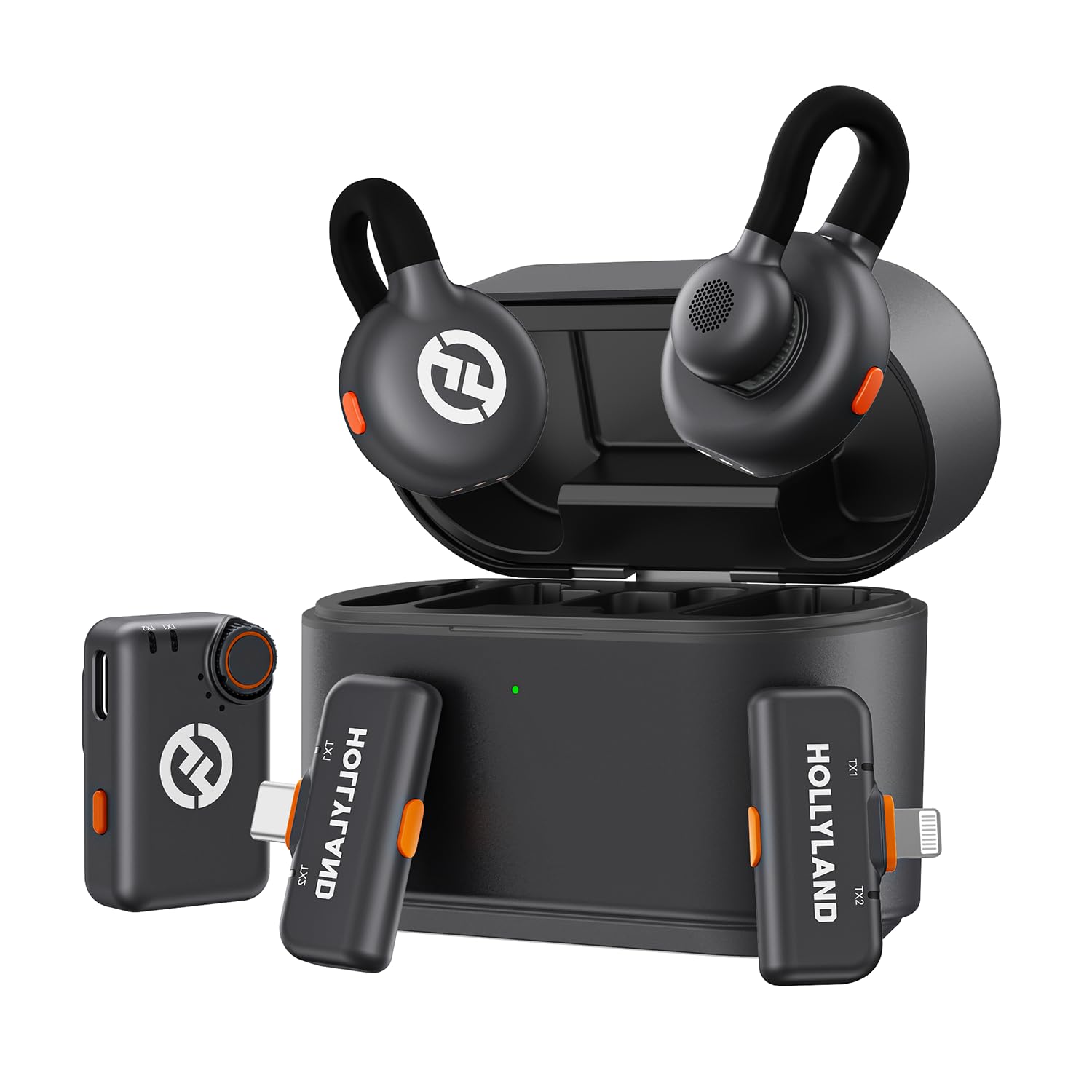 Hollyland Lark M2S Ultimate Combo Wireless Lavalier Mic for iPhone/Camera/Android/PC, 7g Titanium Clip Mic with 3-Lv Noise Cancel, 300m Range for YouTube Podcast Vlog(Camera RX+USB-C RX+Lightning RX)