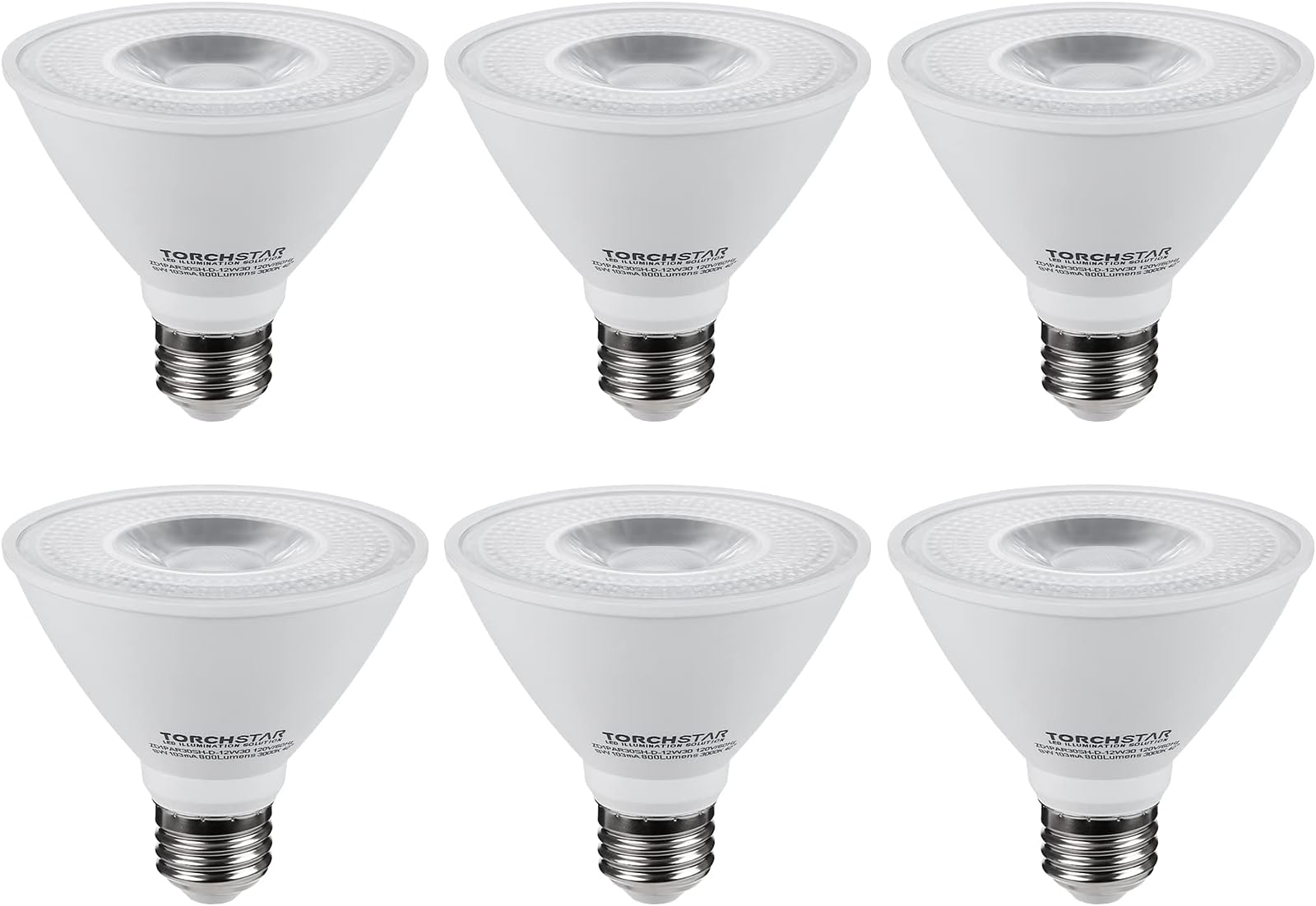TORCHSTAR PAR30 Short Neck LED Flood Light Bulb, 8W Equivalent 75W, CRI90+ Dimmable, UL Listed, E26 Base, 800 LM Spot Light Bulbs, 3000K Warm White, Pack of 6