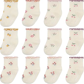 Non-Slip Grip Cotton Ankle Socks, Toddler size, 12 pack