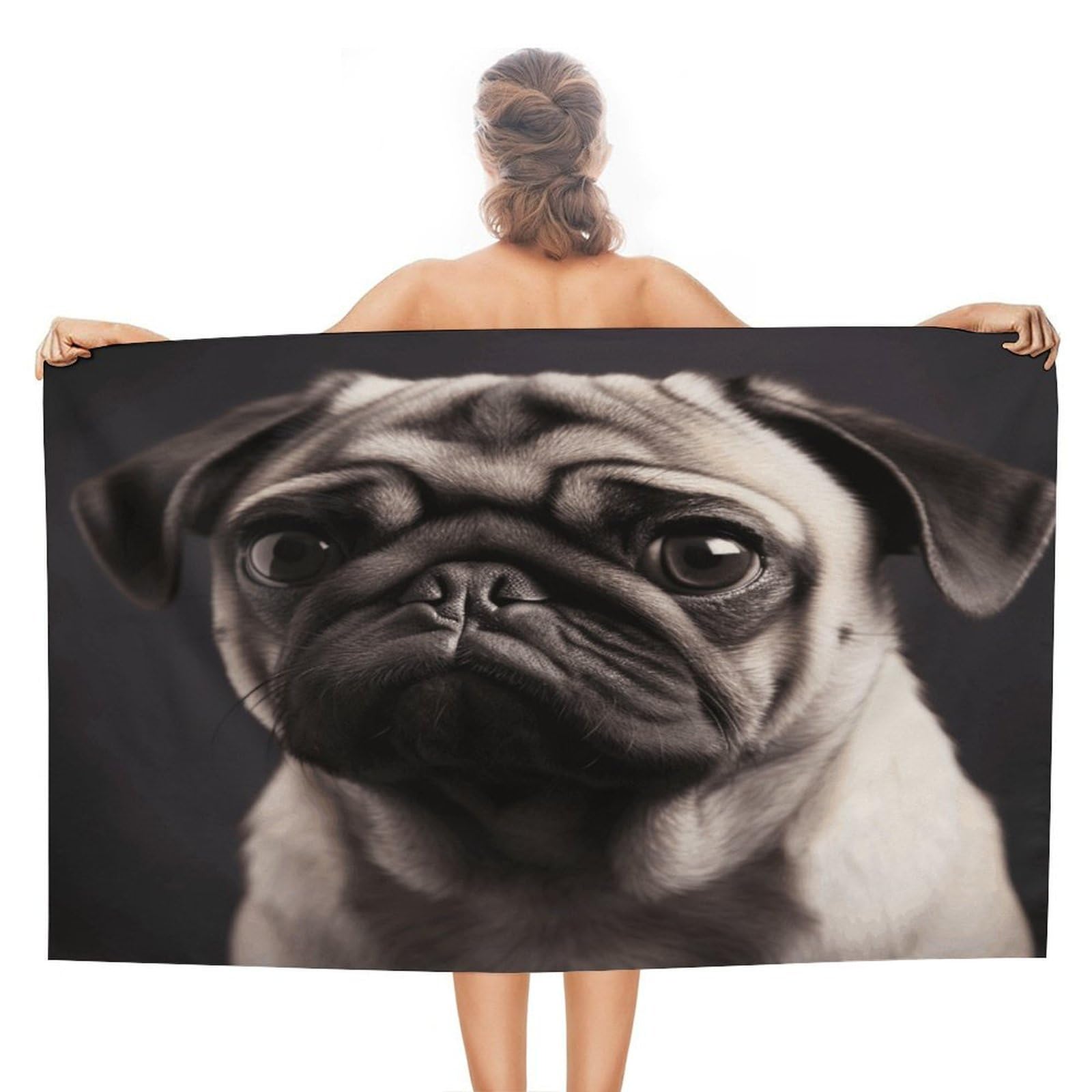 VstaDank Pug Bath Towel Stylish Double-Faced Pile Travel Towel Soft Absorbent Beach Towel for Pool Swim Sports Camping Adults Gift 51X31 Inch