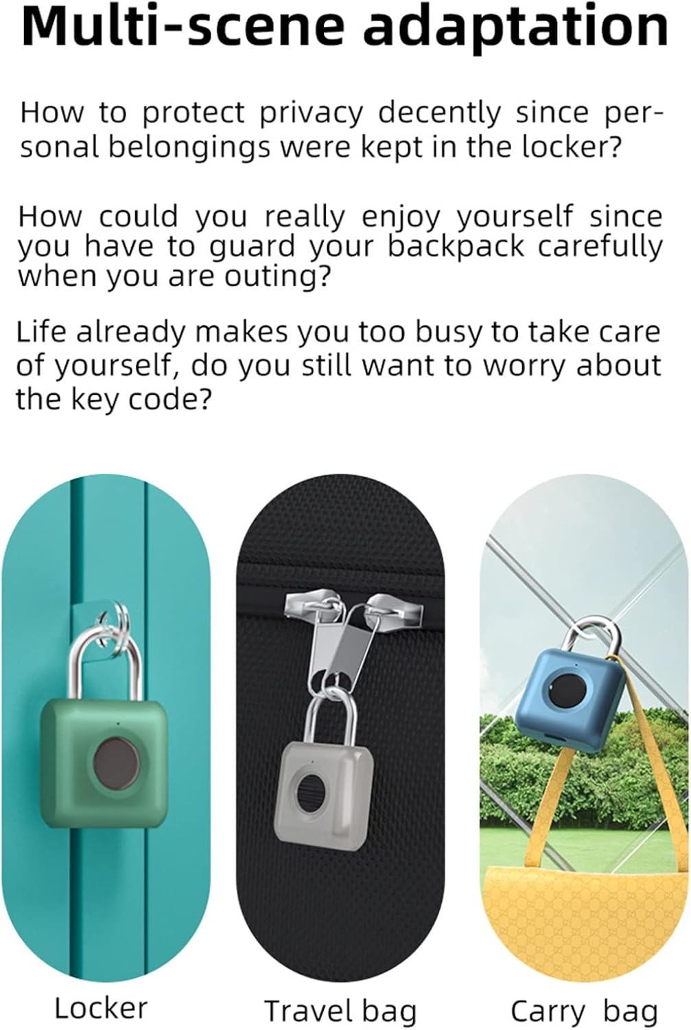 Mini Smart Fingerprint Padlock Keyless Biometric Thumbprint Door Lock USB Waterproof Quick Unlock Metal Anti-Theft Smart Padlock (Color : D) (A)