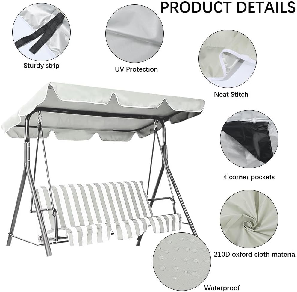 CREATCABIN Outdoor Patio Swing Chair Canopy Replacement 3 Seater Porch Swing Seat Canopy Top Cover 210D Oxford Cloth Waterproof UV Protection for Garden Hammock Top Furniture Covers Beige 77 x 49in