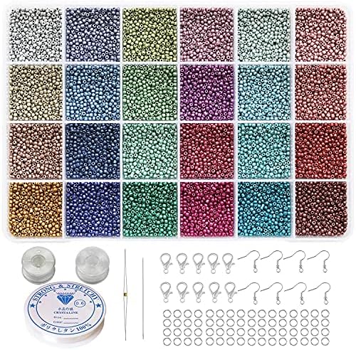 Bala&Fillic 11/0 perle di semi per la produzione di orecchini, 24 colori 14400 pezzi in una scatola di piccole perle di semi con strumenti di bordatura