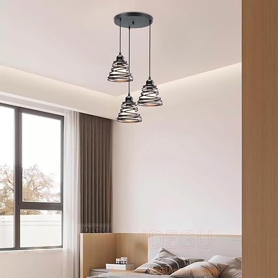 iDEGU iDEGU 3 lampen hanglamp retro creatieve kroonluchter design spiraal design plafondlamp vintage metaal E27 industriële hanglamp voor woonkamer eetkamer 15 cm (3 lampen zwart A) photo 3