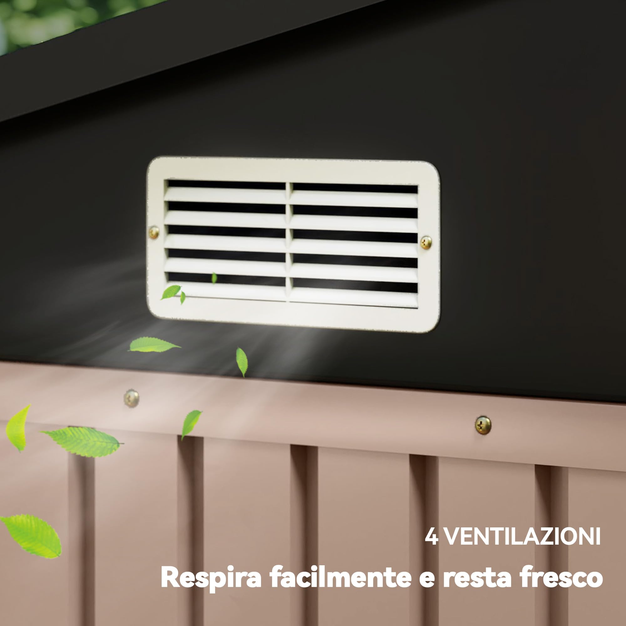 Outsunny Casetta da Giardino 8.1m² Acciaio Zincato con Prese d'Aria Doppia Porta Bloccabile Tetto Inclinato 238x364x194 cm Marrone
