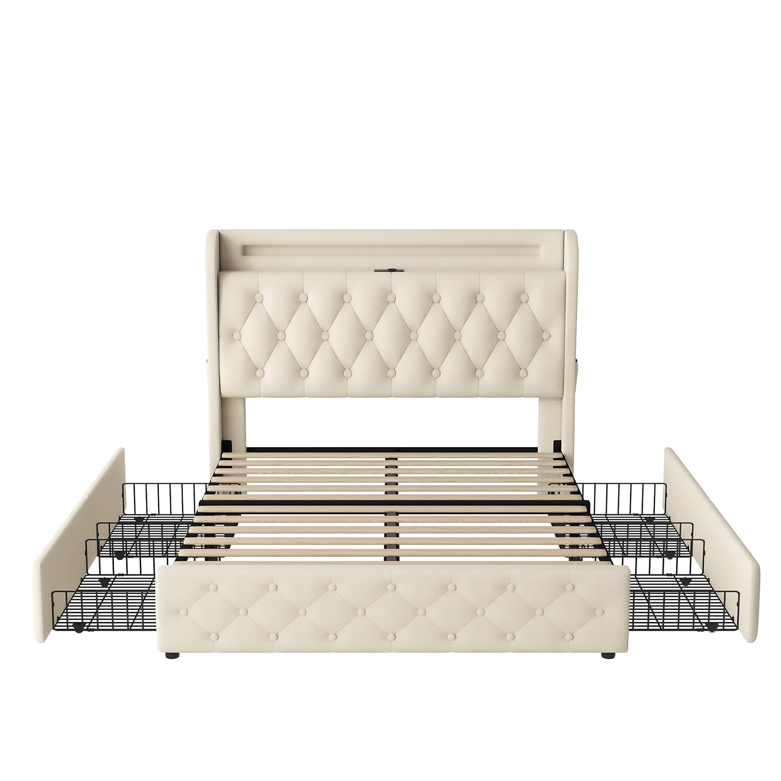 Lit 160x200 Sommier avec Grand Tiroir et Système Hydraulique, Cadre en Velours Gris avec Lumières LED et Port USB, Lit Coffre Design Moderne pour Rangement Efficace et Décoration Chic de Chambre