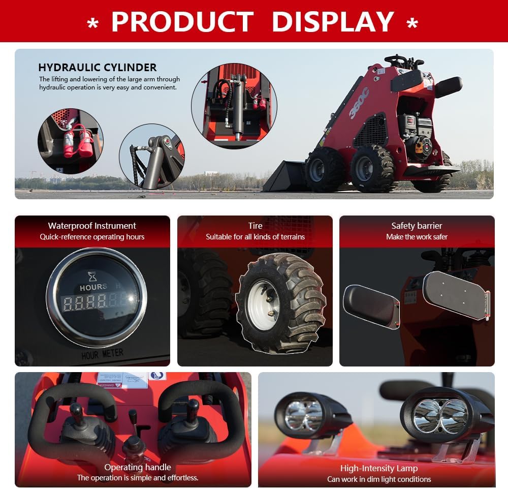 Mini Skid Steer Loader with B&S Gas Engine & Bucket, in-Stock in The US, Stand-On Wheeled