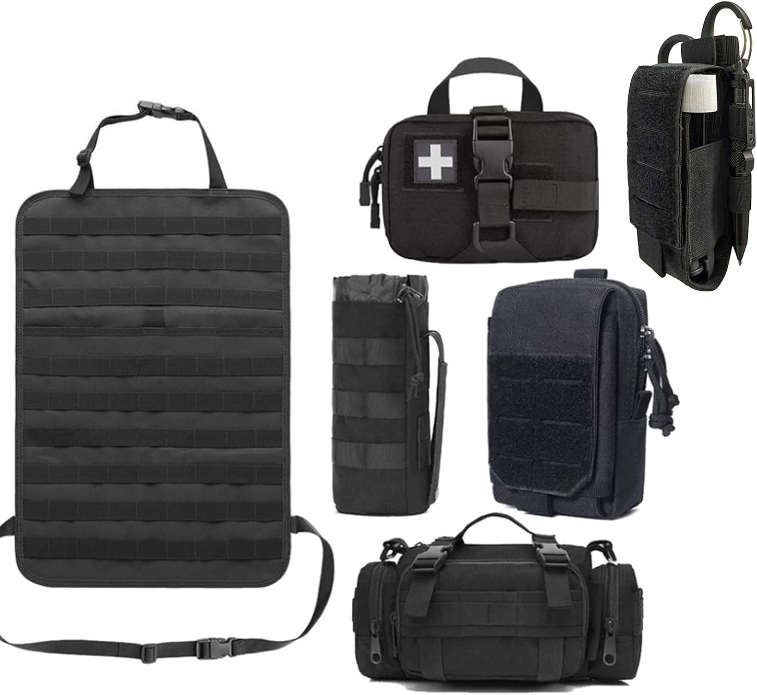 Molle Seat Back Organizer & Molle Tourniquet Holder, Molle Tactical Vehicle Organizers Panel Car Seat Covers Protector Black