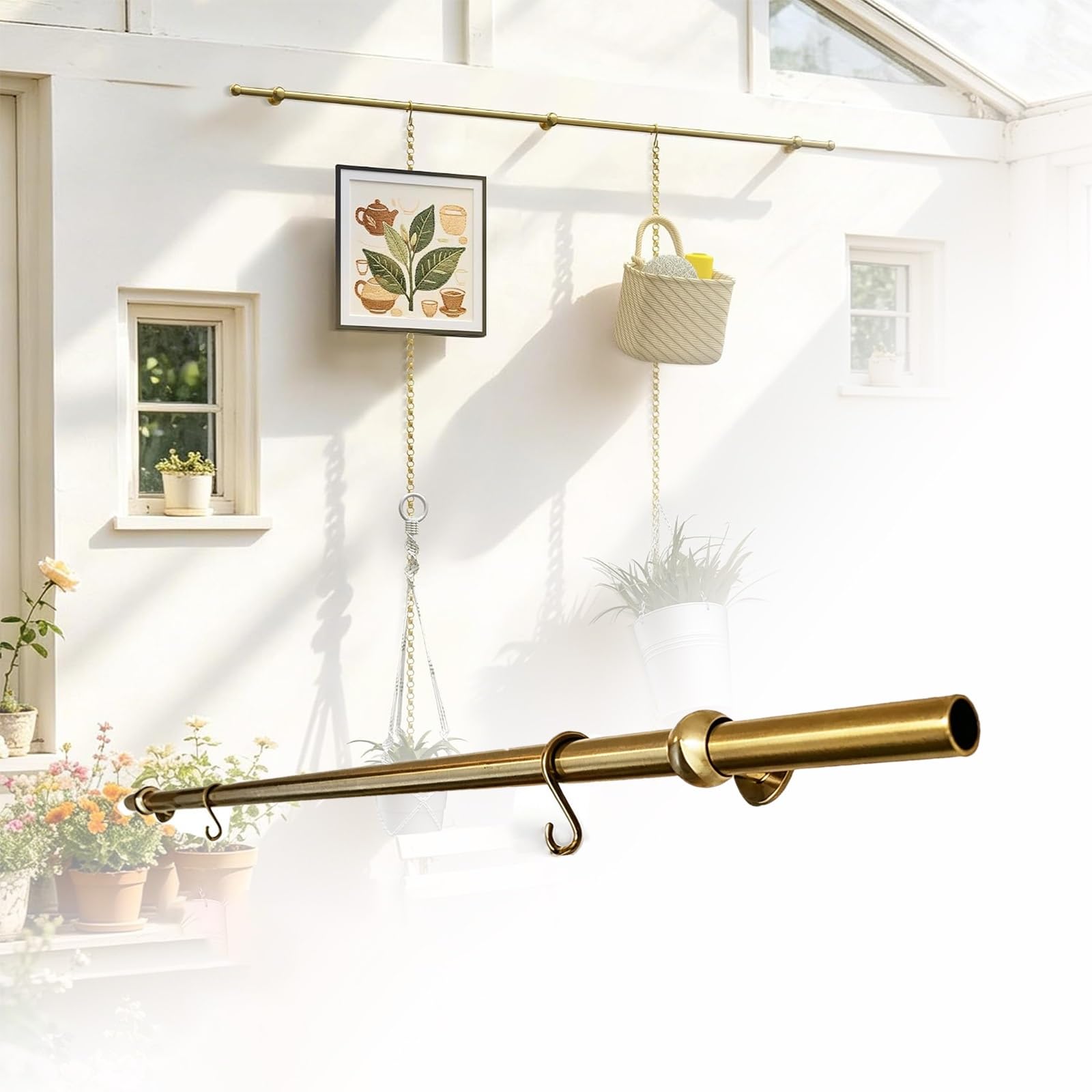 Xxbbyubo Brass Gallery Rail, French Style Adjustable Picture Hanging System, Indoor Art Picture Hanging Track, with Chains & Hooks(70cm)