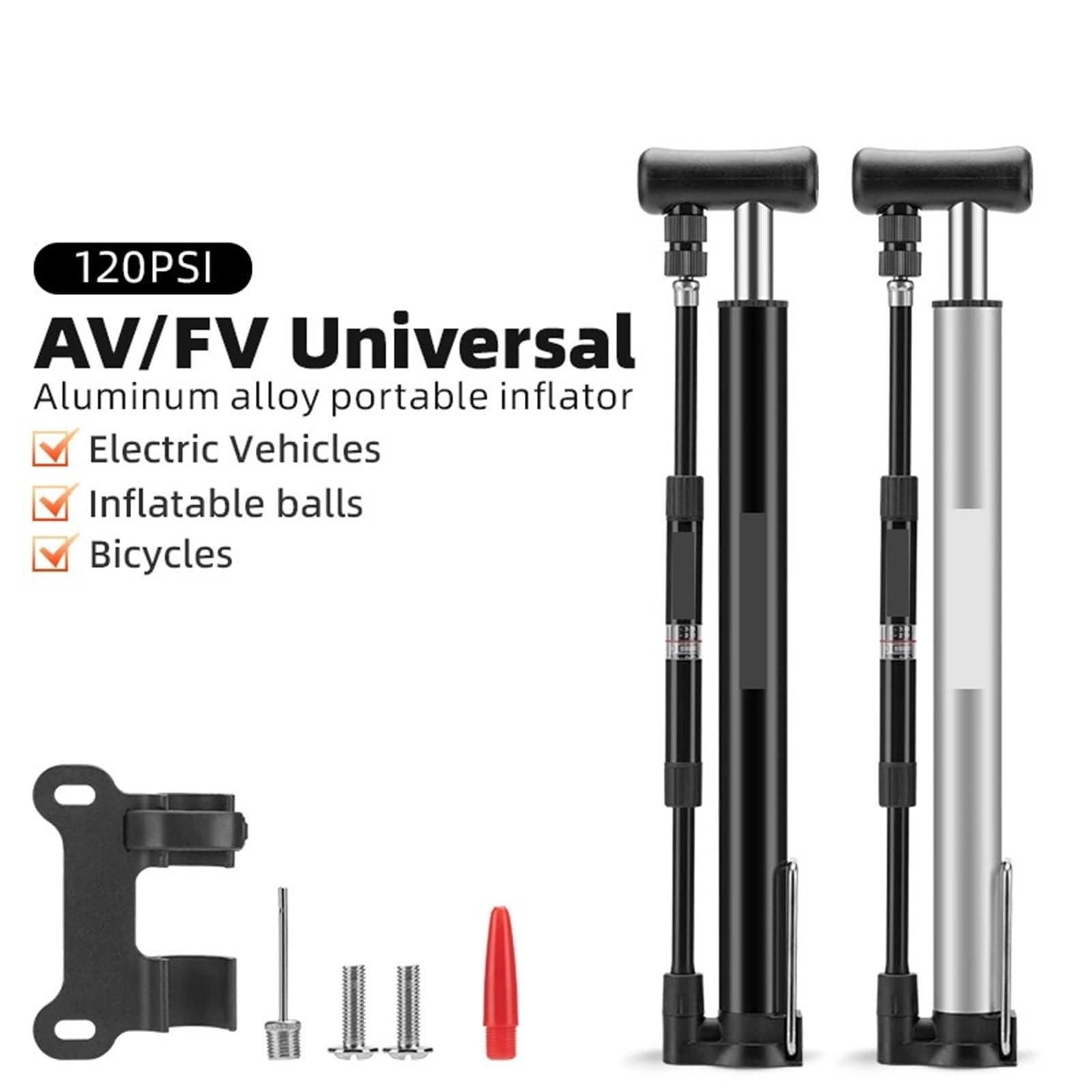 Bomba de Bicicleta 120Psi, inflador Aire portátil, Bomba con indicador AV FV, válvula, Accesorios Ciclismo para neumáticos de Bicicleta, Pelotas e hinchables