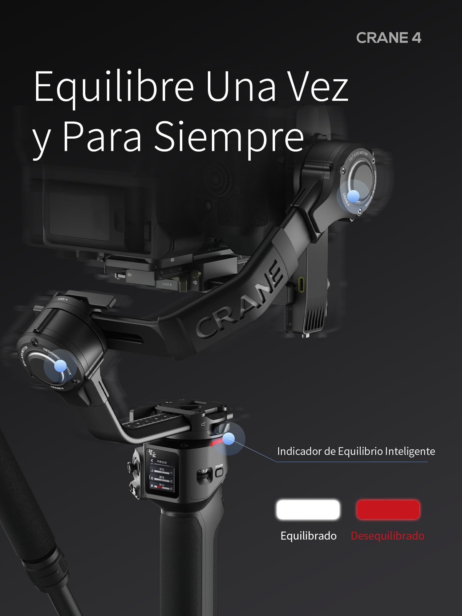 ZHIYUN Crane 4 [Official] Estabilizador Gimbal para cámara DSLR y sin Espejo estabilizador de 3 Ejes con trípode/Bolsillo/lámpara de vídeo para Nikon/Canon/Sony/Panasonic/Fujifilm | Para Nikon, Sony, Panasonic, Canon, Fujifilm BMPCC 6K, Fill Light, PD de