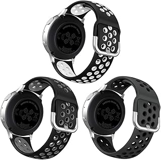 NAHAI 3 Pack Compatible with Samsung Galaxy Watch Active 2 Bands 40mm 44mm/ Active/Galaxy Watch 3 Band 41mm/Watch 4, Galaxy Watch 42mm Band, Soft Silicone Replacement Wristband for Women Men, Small