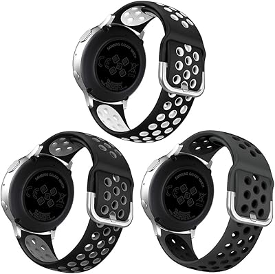 NAHAI 3 Pack Compatible with Samsung Galaxy Watch Active 2 Bands 40mm 44mm/ Active/Galaxy Watch 3 Band 41mm/Watch 4, Galaxy Watch 42mm Band, Soft Silicone Replacement Wristband for Women Men, Large