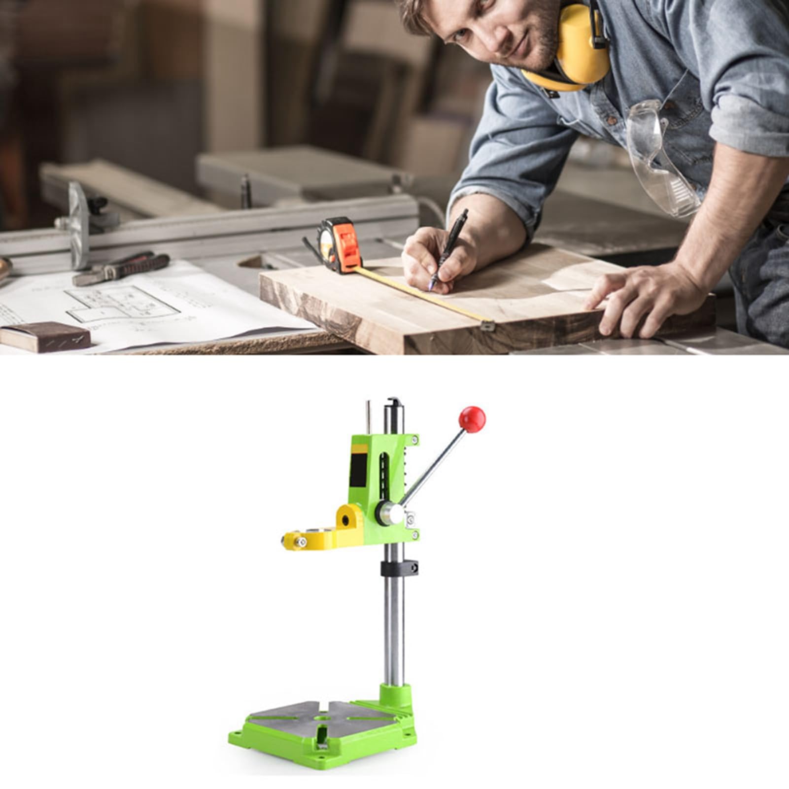 Mini Trapano da Banco Supporto per Trapano Elettrico Regolabile in Altezza con Rotazione di 360 Gradi per Uso Domestico in Acciaio e Plastica