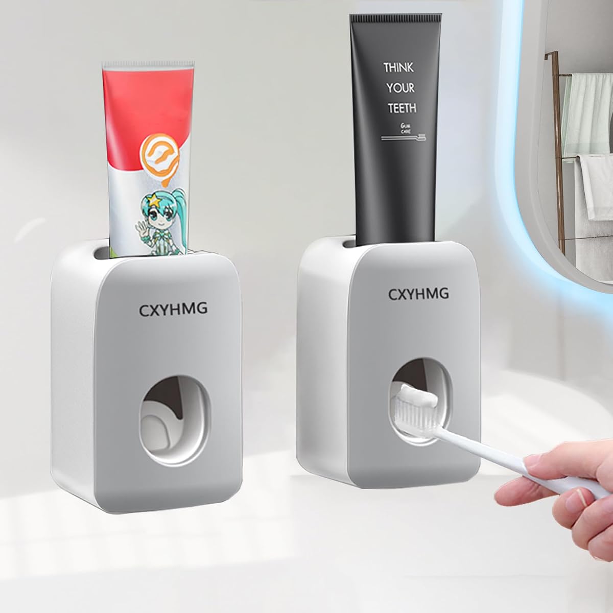 Dispensador automático de pasta de dientes para niños, exprimidor de pasta de dientes, gris 2 piezas | Operación manos libres, baño para niños