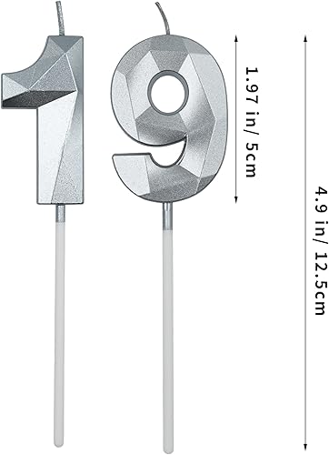 Miniatura 2 de Velas de cumpleaños número 19 y 91 para pastel, velas plateadas con forma de diamante 3D con forma de diamante, decoraciones de cumpleaños,