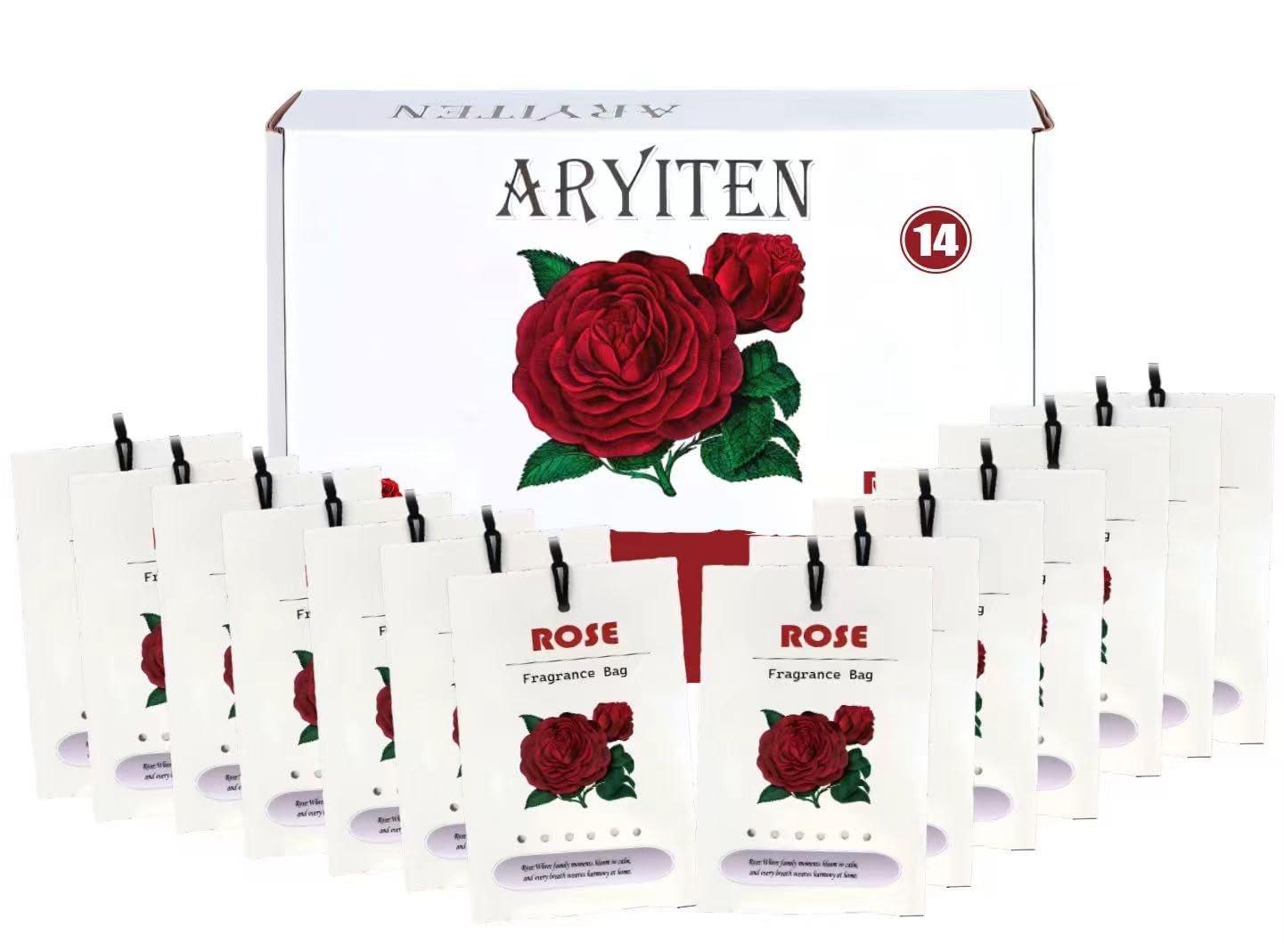 Aryiten 14 Packs Large Rose Scented Sachets for Closet Deodorizer Drawers, Hanging Long Lasting Potpourri Bags Home Fragrance
