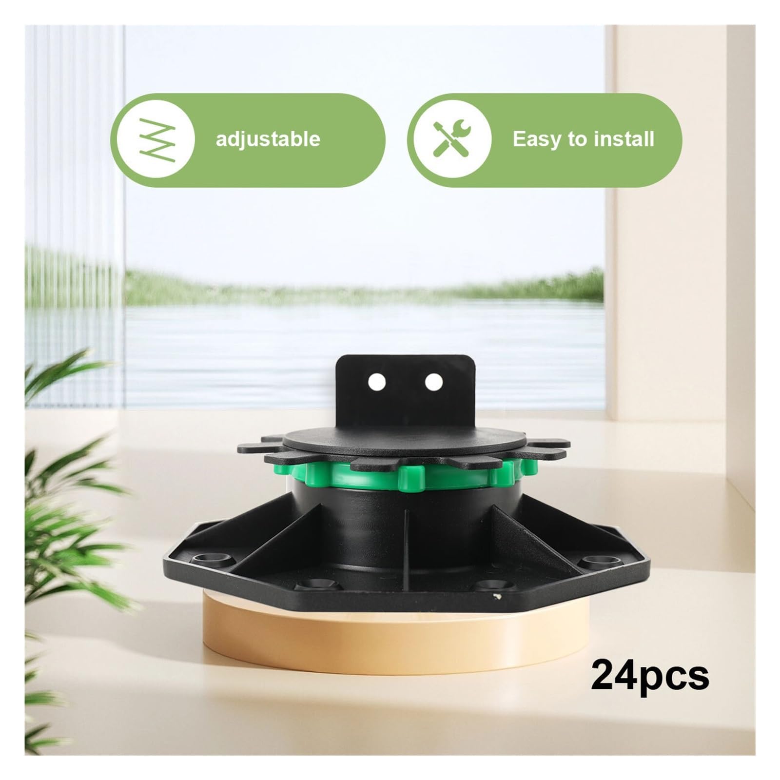 Soporte para tarima Base de soporte plataforma 24 piezas, altura ajustable 40 a 60 mm, base elevación piso resistente, soportes cojinetes elevadores