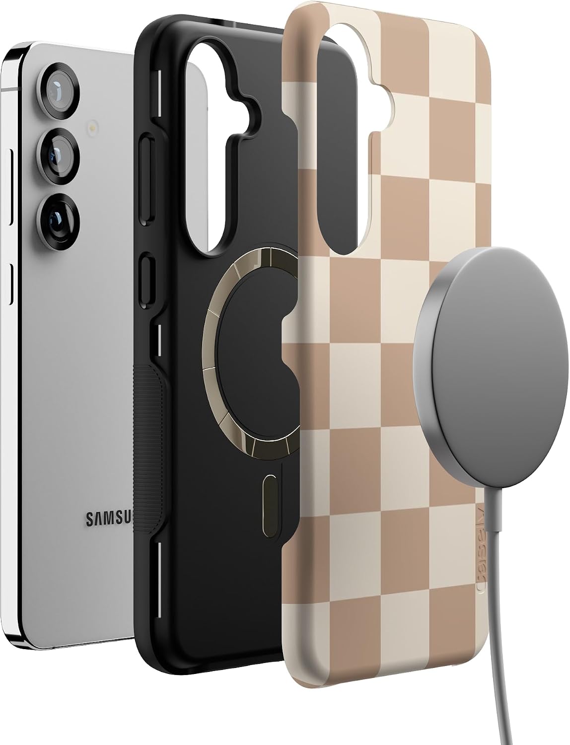 Casely Galaxy S25 Plus Case | Fit Check | Neutral Checkerboard | Bold Protective Design | Compatible with MagSafe