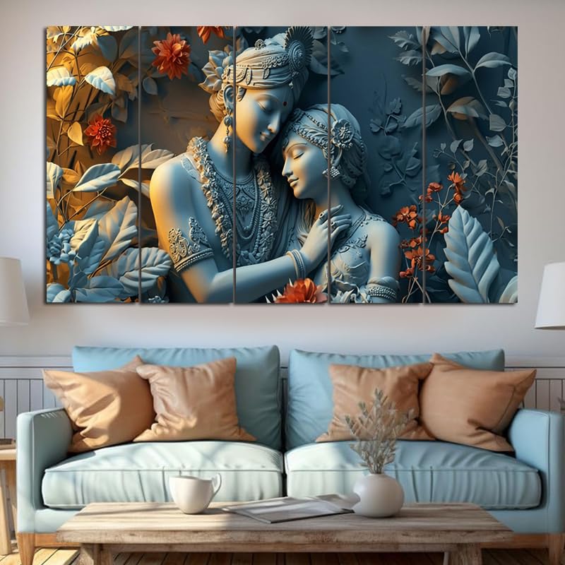 Image of Spacter art Radha Krishna Wall Painting for Living Room Big Size - Radha Krishna Painting Wall Decor for Bedroom, Office, Hotels - Peaceful Digital Painting Wooden Framed for Gifting (30x60 inch)
