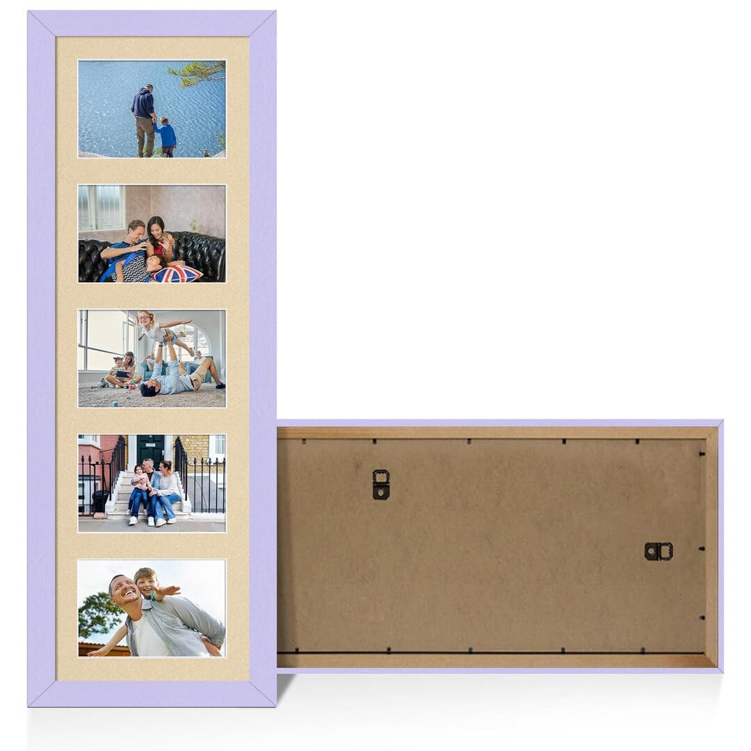 Alison Kingsgate Purple 26x8 Photo frames for multiple pictures -5 Apertures Collage Frame with Ivory Mount - Holds (5x) 6x4 Photos - Engineered Wood & Perspex
