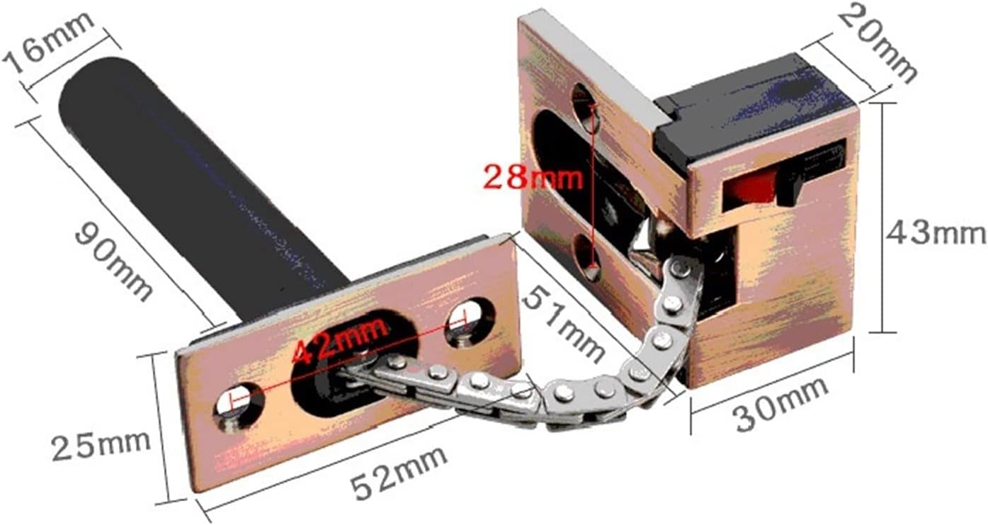 Zinc Alloy Hidden Security Door Chain Lock Extruded Door Latch Anti-Theft Door Lock Home Hotel Protection Lock Hardware 1Pcs (Color : Red Bronze, Size : 82mm)