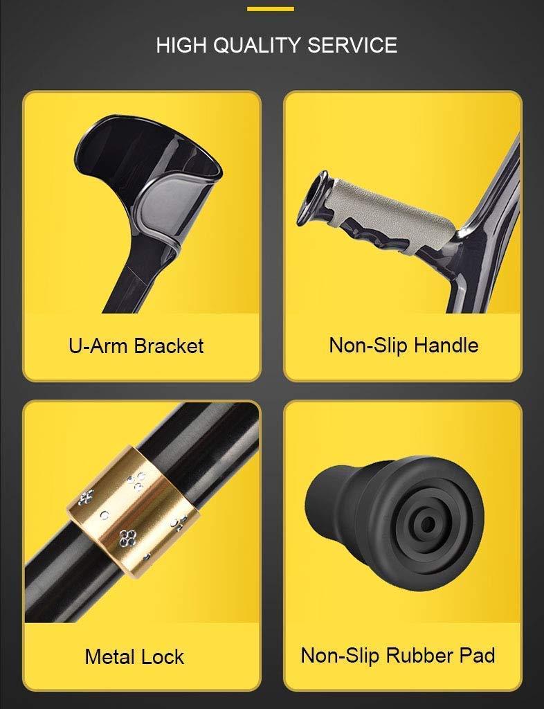 Muletas de antebrazo Muletas de antebrazo de aluminio ajustables Muletas de brazo ligeras y telescópicas ajustables Bastón de aleación de aluminio Adecuado para adolescentes adultos Muletas de brazo