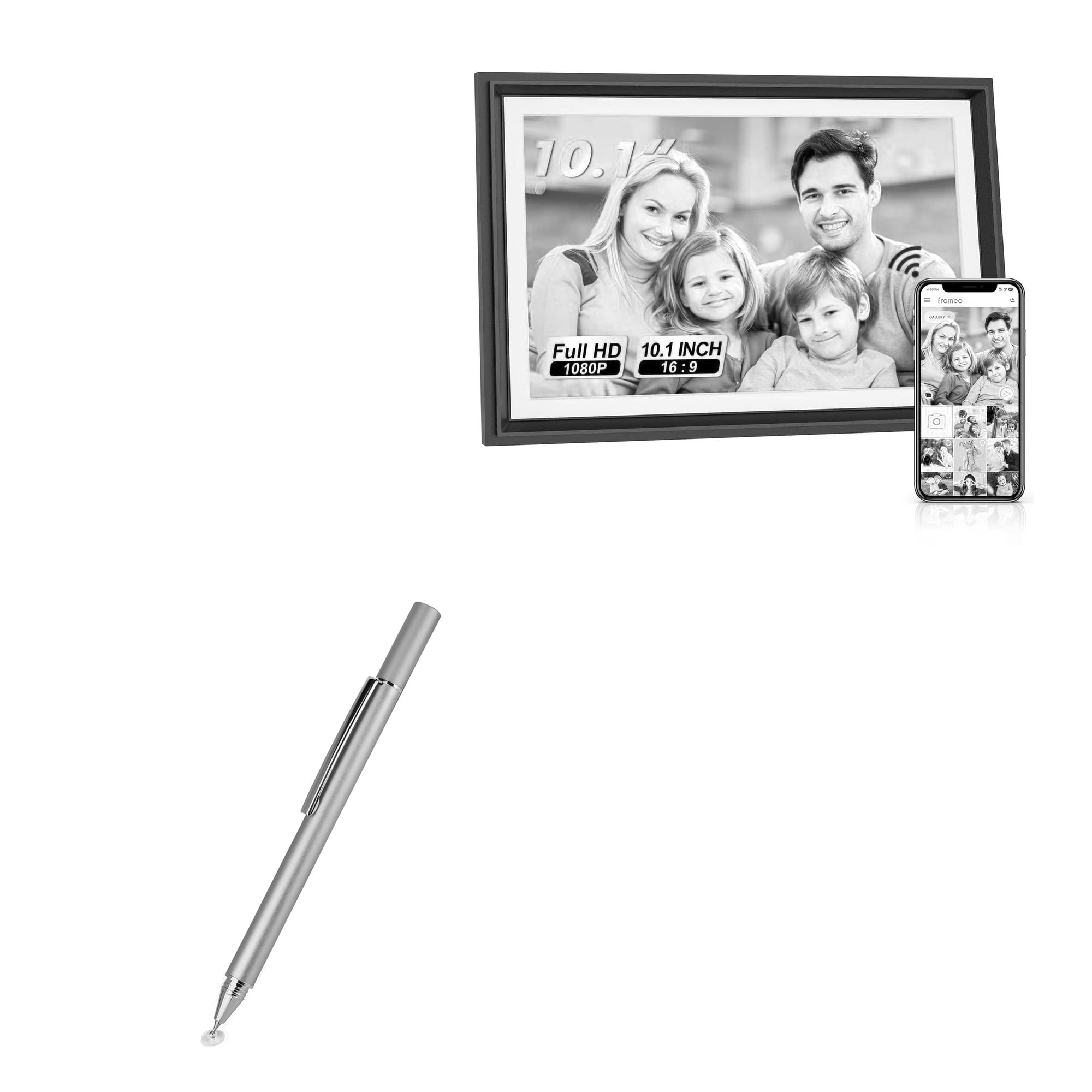 BoxWave Stylus Pen Compatible with LiviNGPAi 10.1 in Digital Picture Frame 16gb - FineTouch Capacitive Stylus, Super Precise Stylus Pen - Metallic Silver